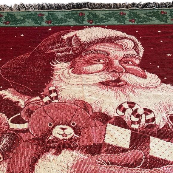 Vintage American Weavers Woven Santa with Toys Throw Blanket 60"X50" Made In USA - Picture 3 of 6